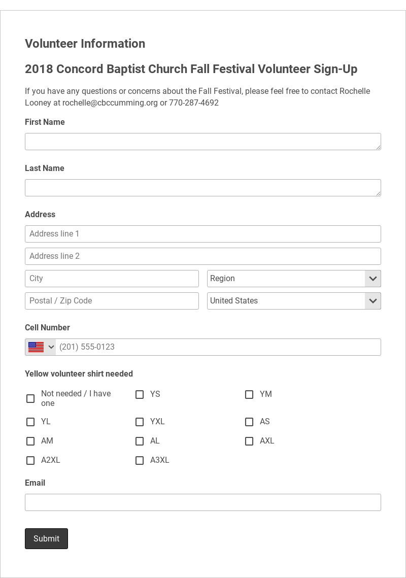 2018 Fall Festival Volunteer Sign-Up Template