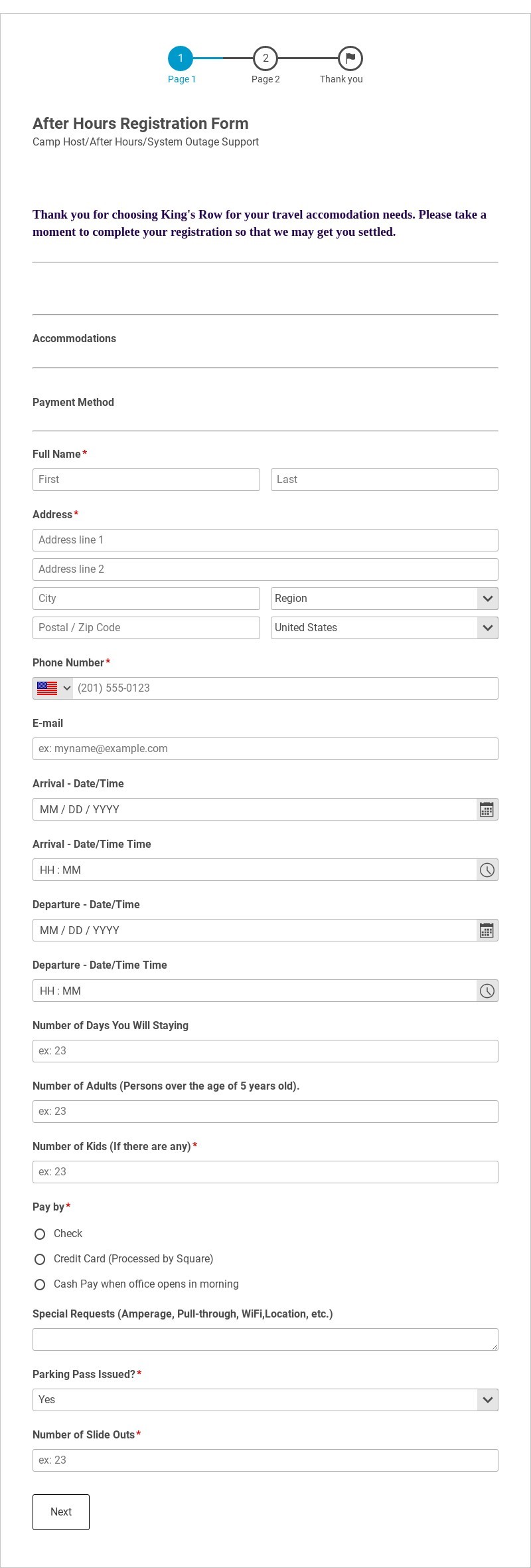 After-Hours Park Registration Form Template form template