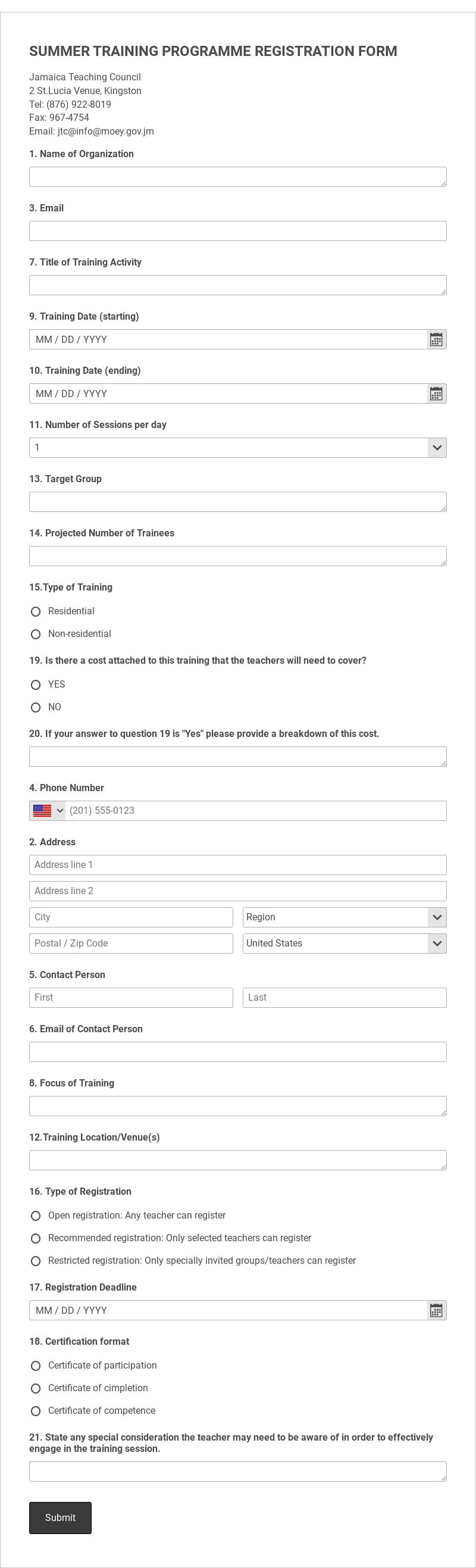 Professional Development Training Registration Form Template form template