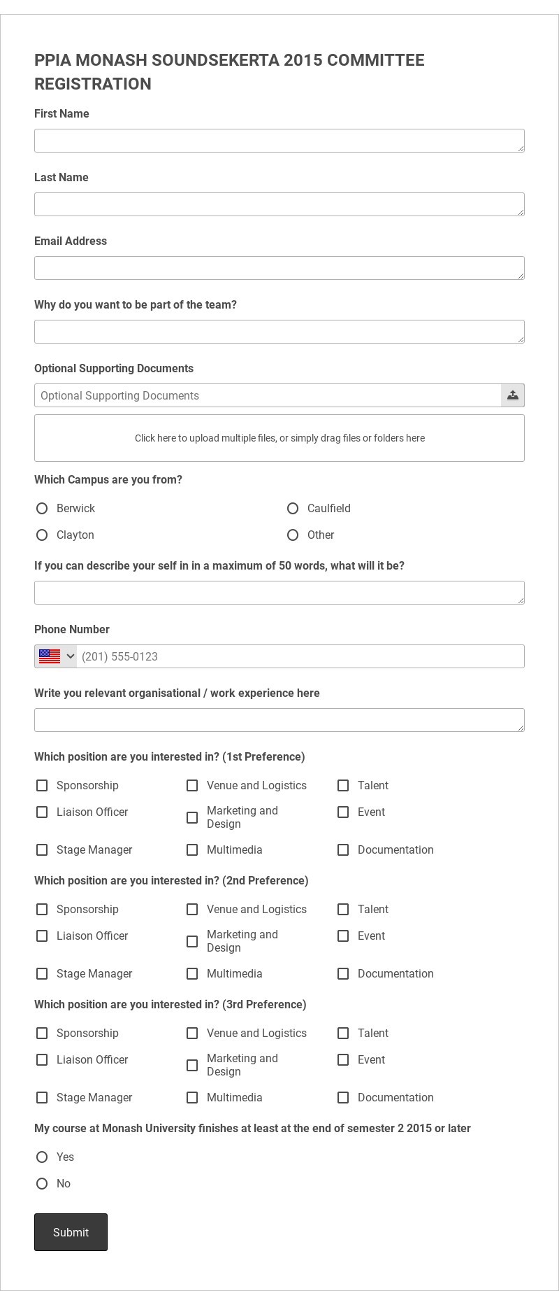 Committee Registration Form Template form template