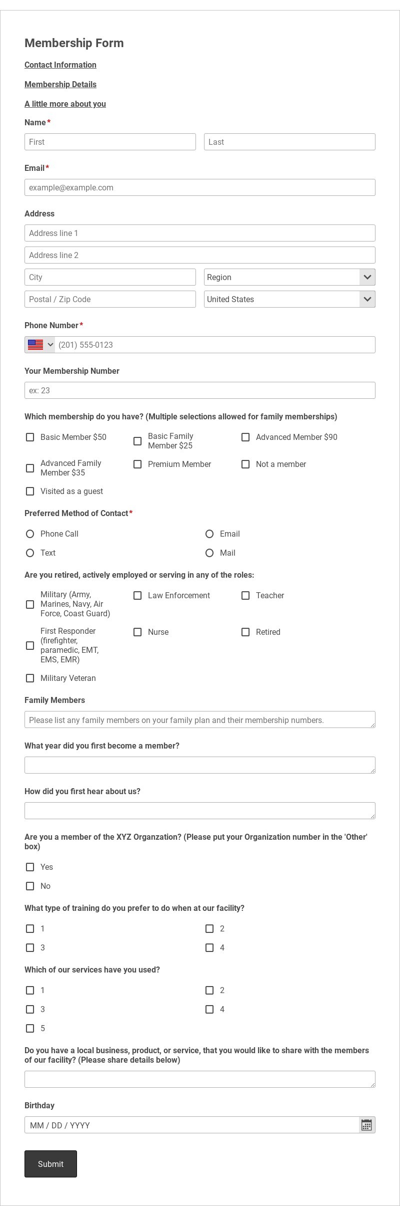 General Membership Form Template form template