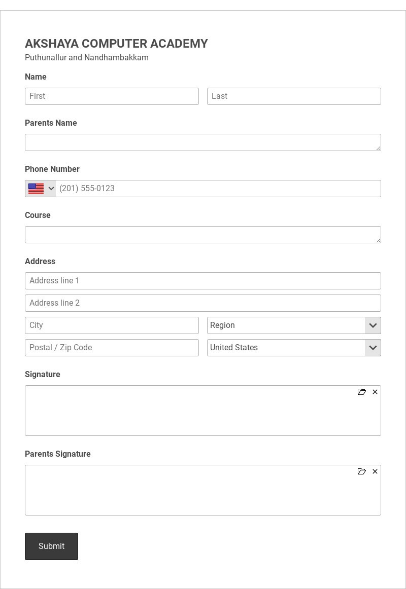 Computer Tuition Registration Form Template
