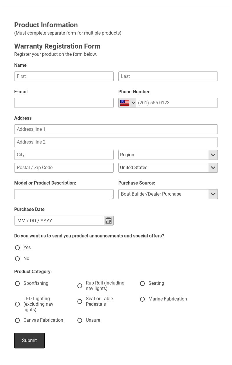 Warranty Registration Form Template form template