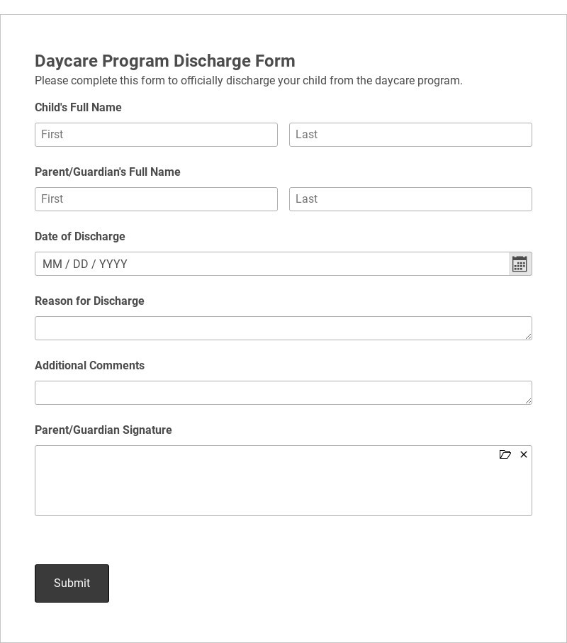 Daycare Program Discharge Form Template form template