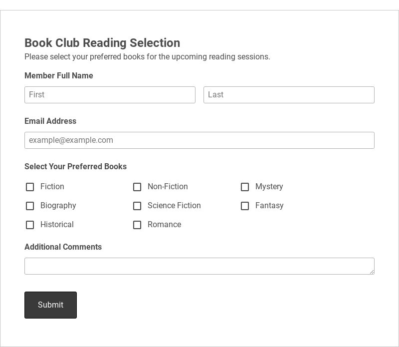 Book Club Reading Selection Template