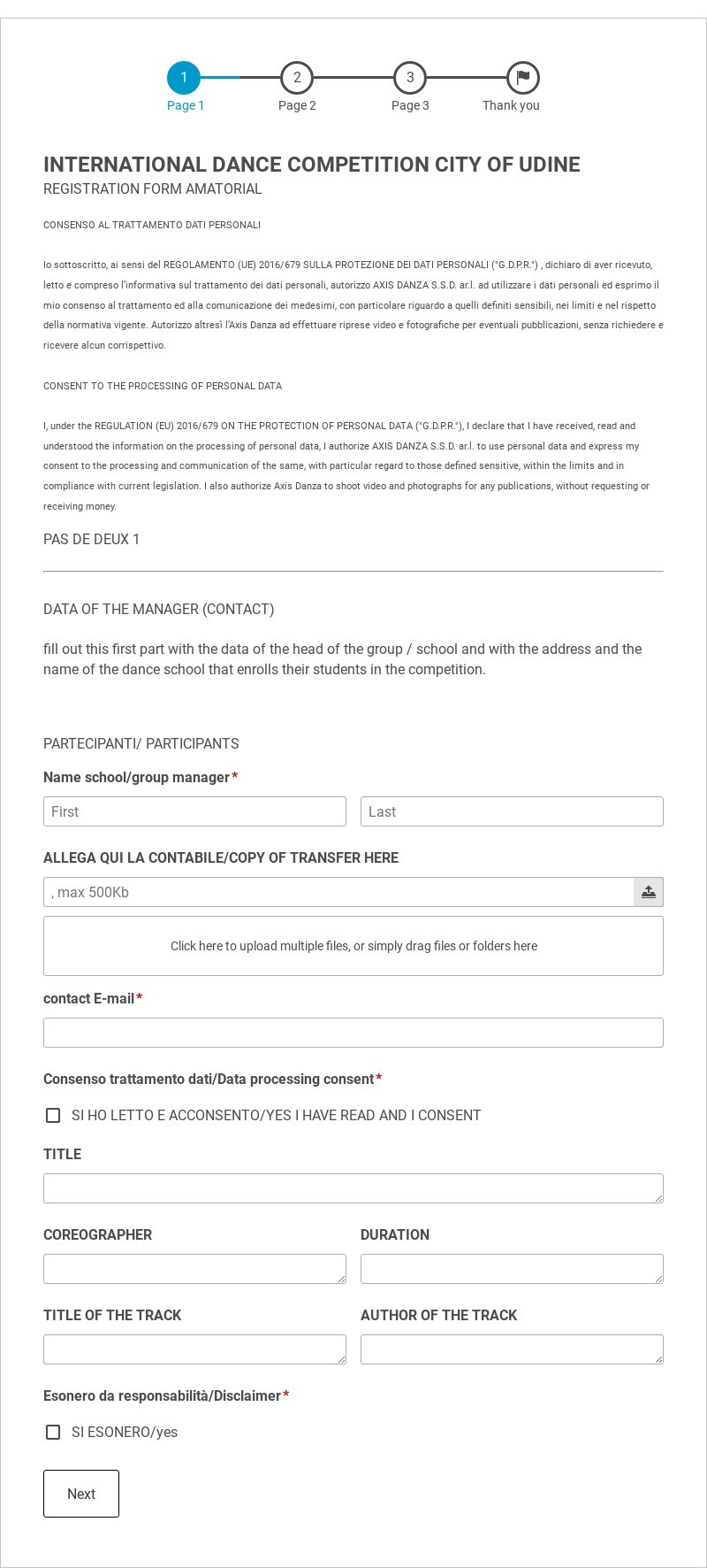 International Dance Competition Registration Form Template form template