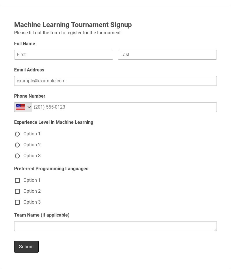 Machine Learning Tournament Signup Template form template