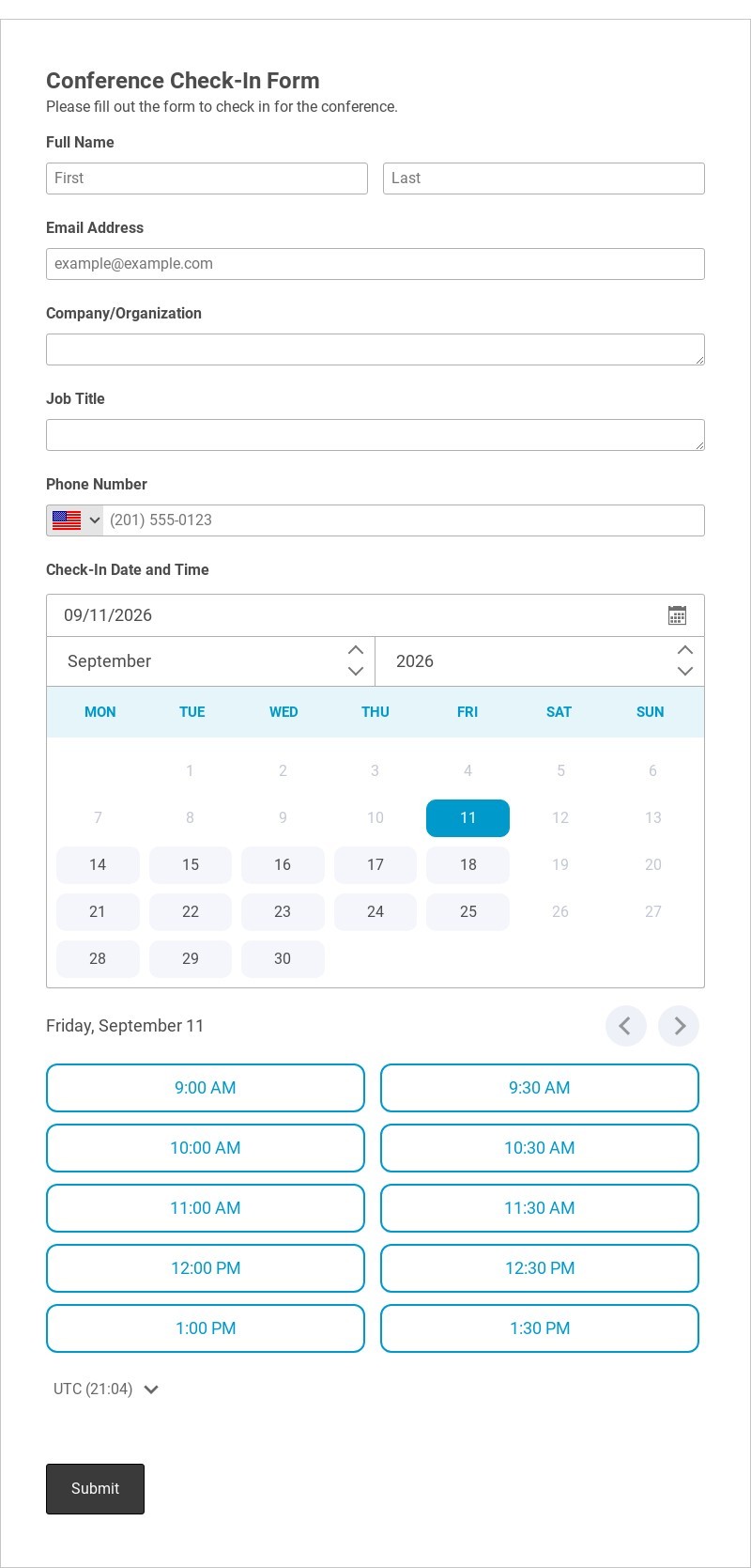 Conference Check-In Form Template form template