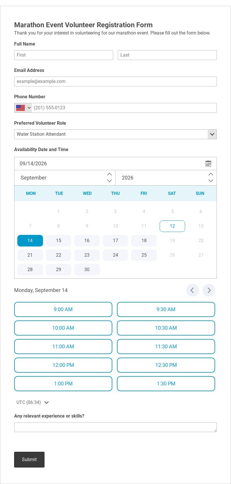 Marathon Event Volunteer Registration Form Template form template