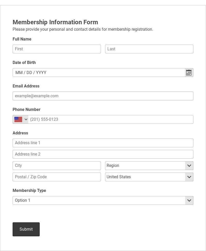 Membership Information Form Template form template