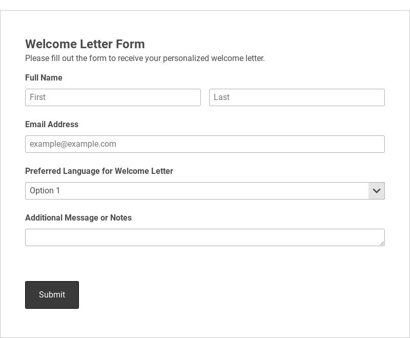 Welcome Letter Form Template form template