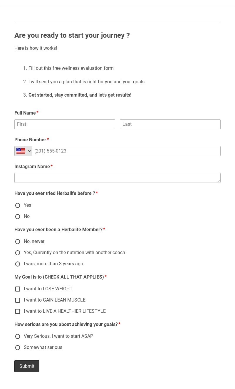 Nutrition Program Customer Registration Form Template