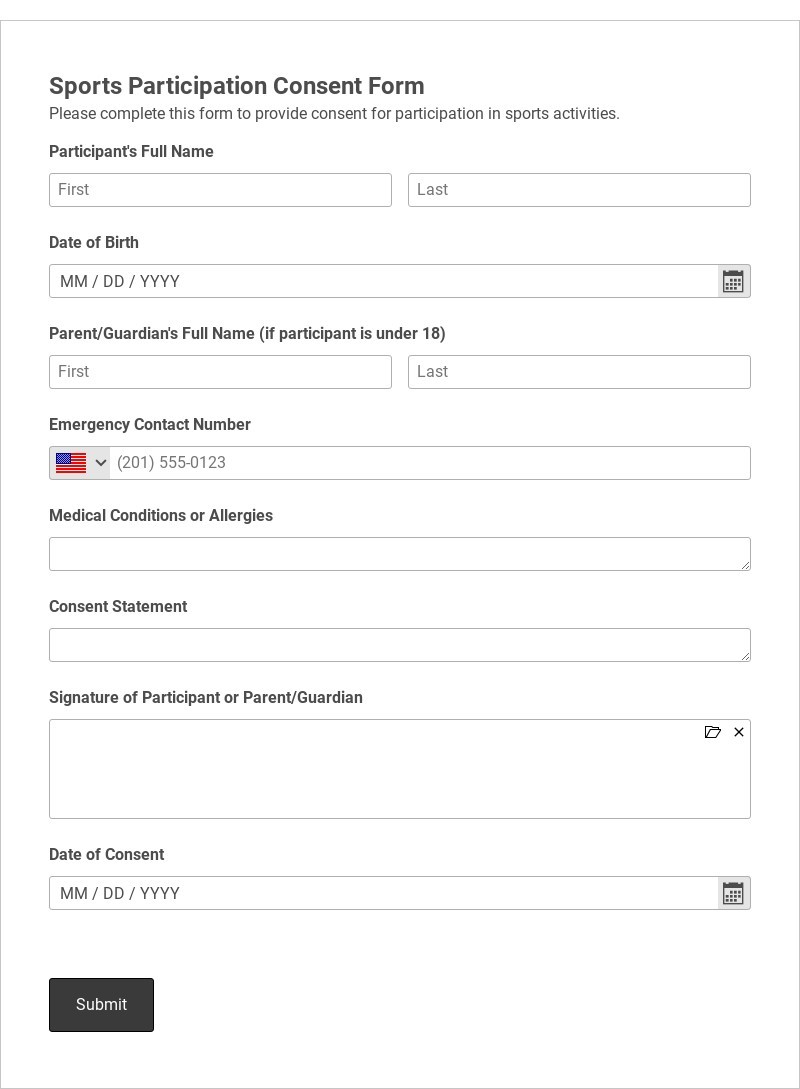Sports Participation Consent Form Template form template