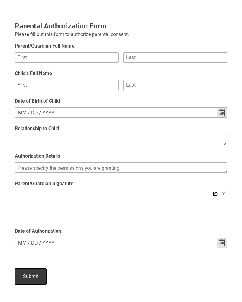 Parental Authorization Form Template form template