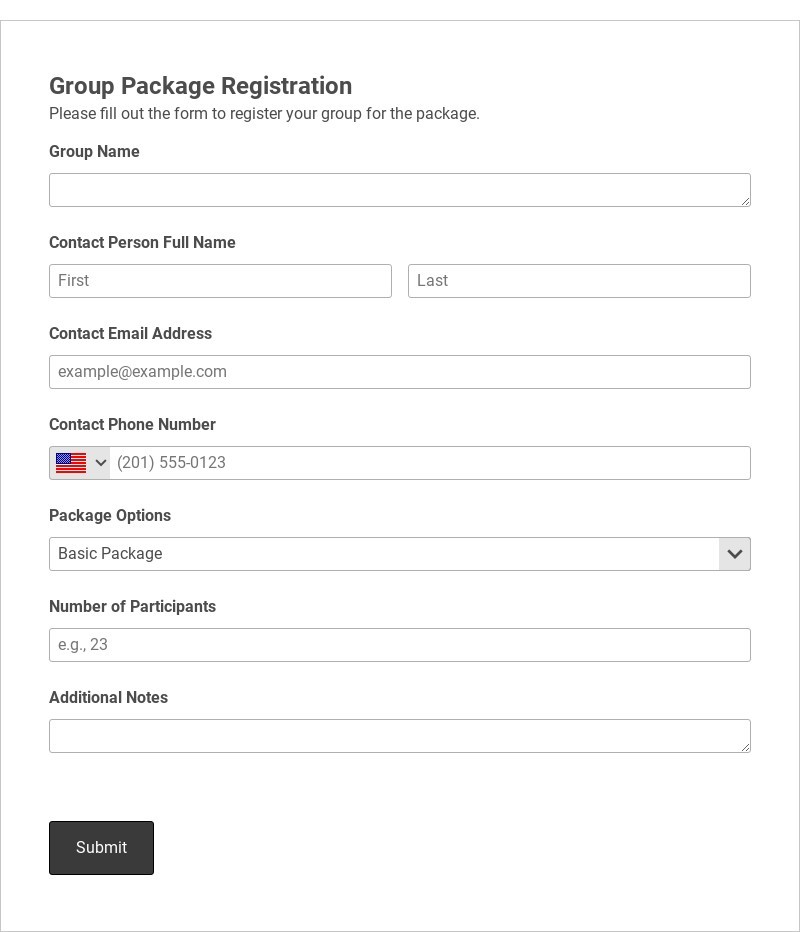Group Package Registration Form Template form template