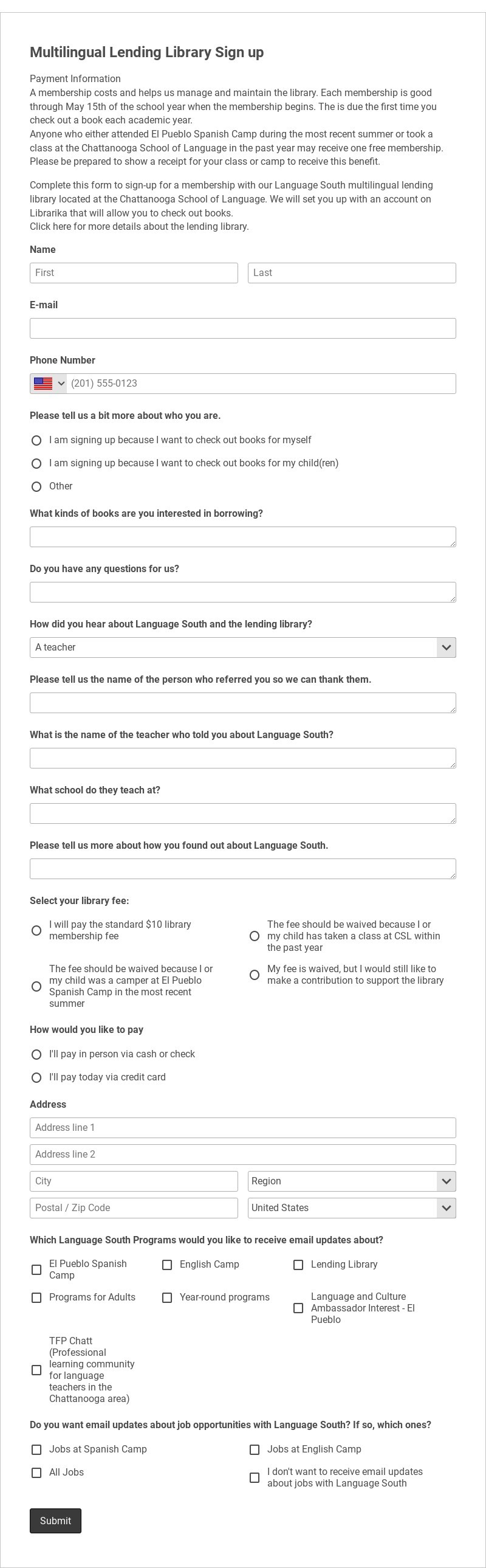 Virtual Library Sign Up Form Template form template