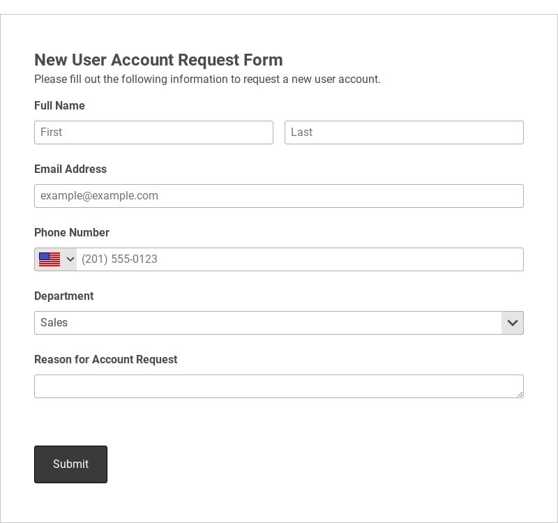 New User Account Request Form Template form template