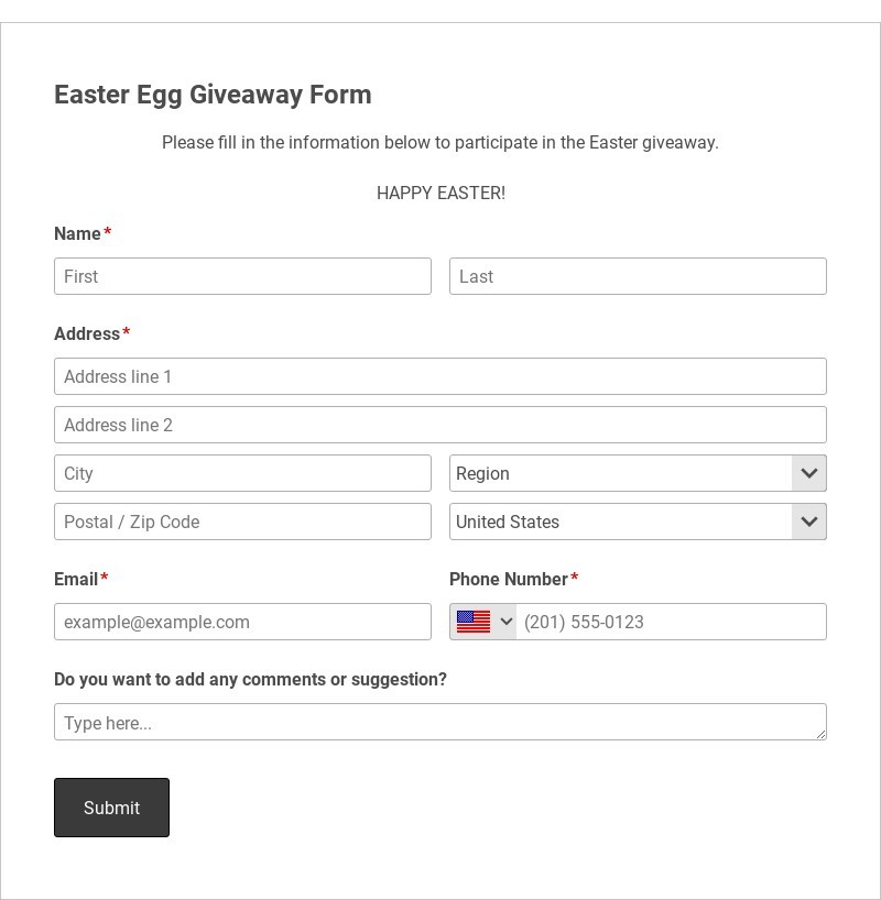 Easter Giveaway Form Template form template