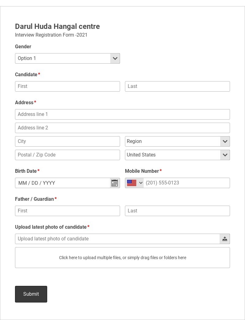 Islamic Academy Interview Registration Form Template form template