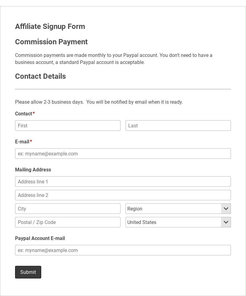Affiliate Signup Form Template
