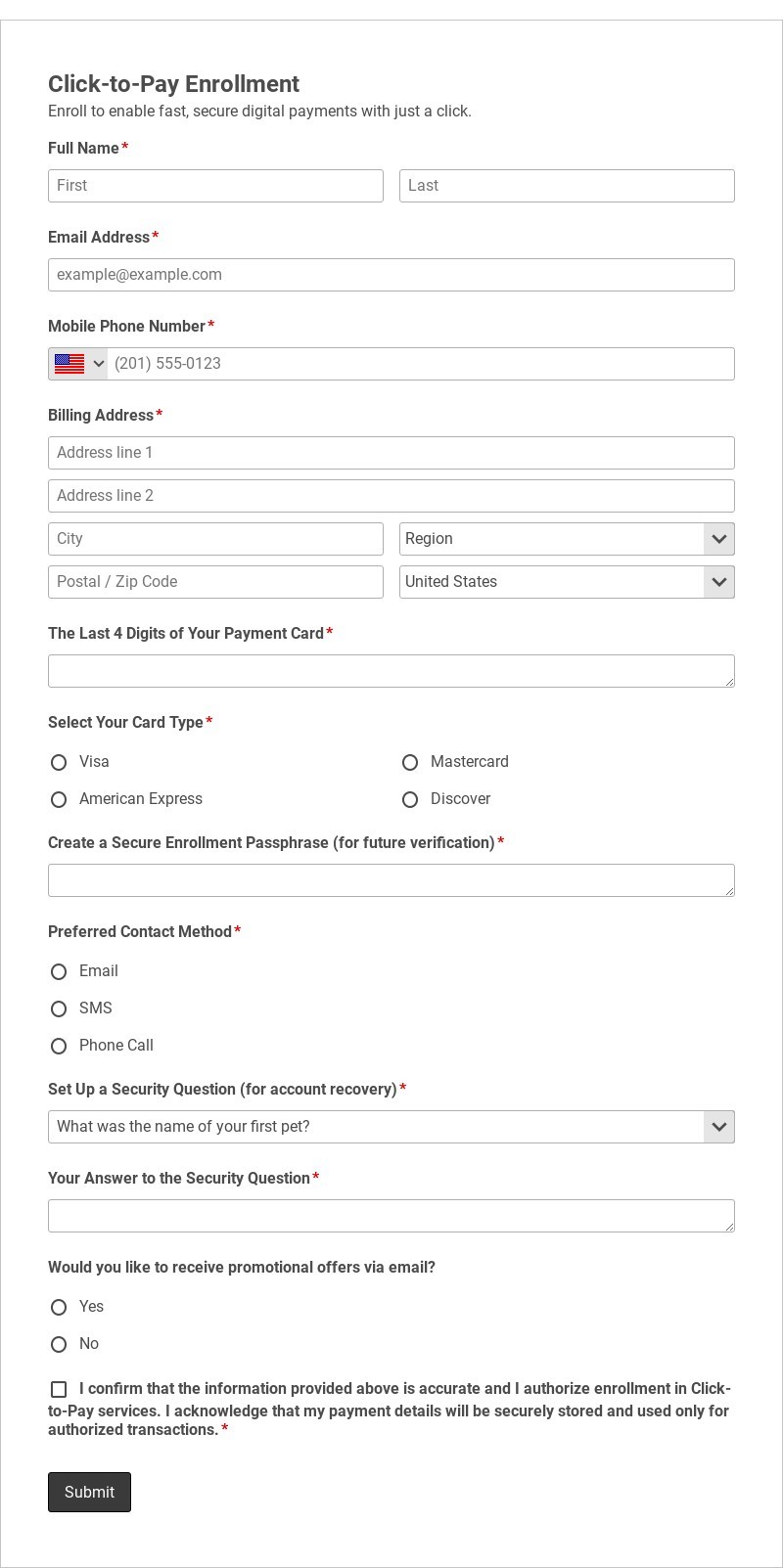 Click-to-Pay Enrollment Template form template