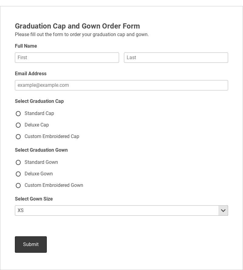 Graduation Cap and Gown Order Form Template form template