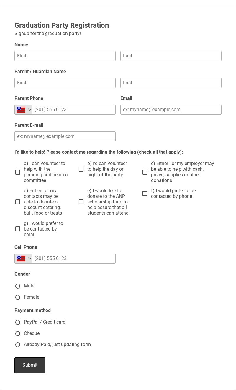 Graduation Party Registration Form Template form template