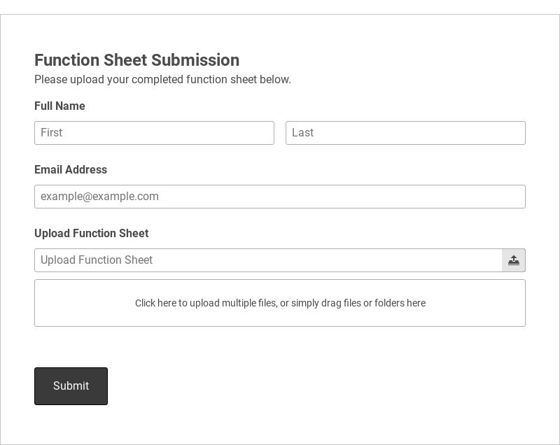 Function Sheet Submission Form Template form template