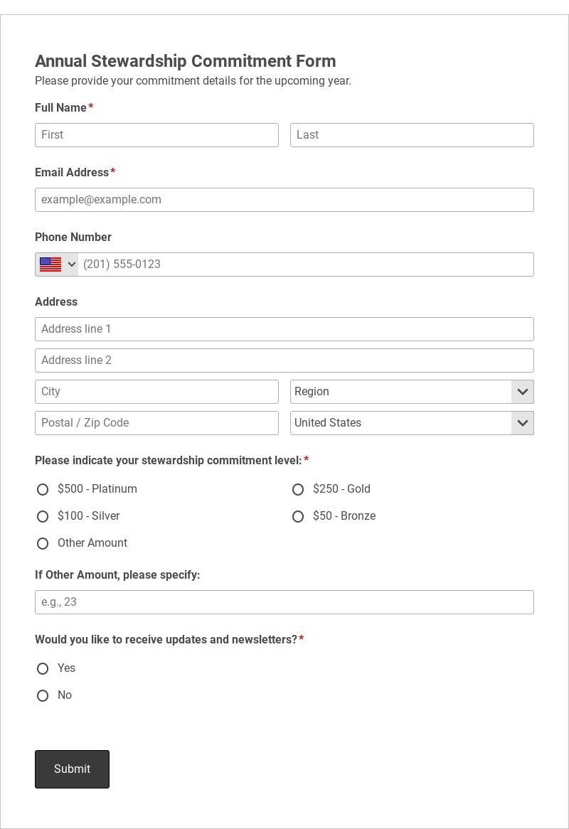 Annual Stewardship Commitment Form Template form template