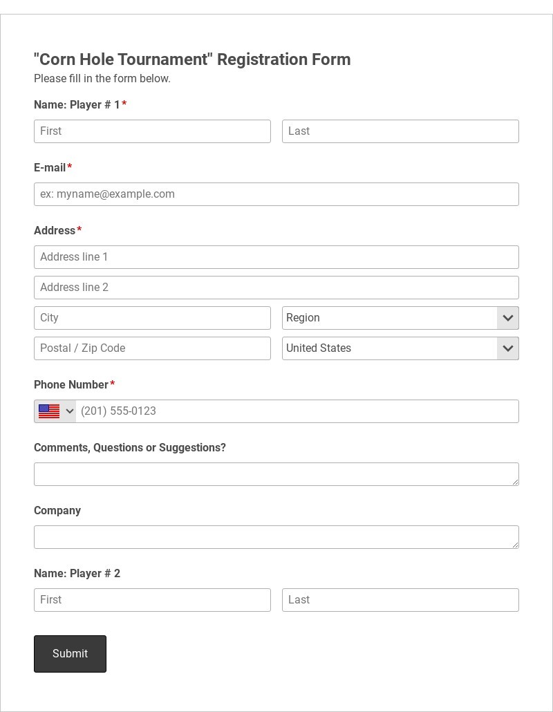 Corn Hole Tournament Registration Form Template form template