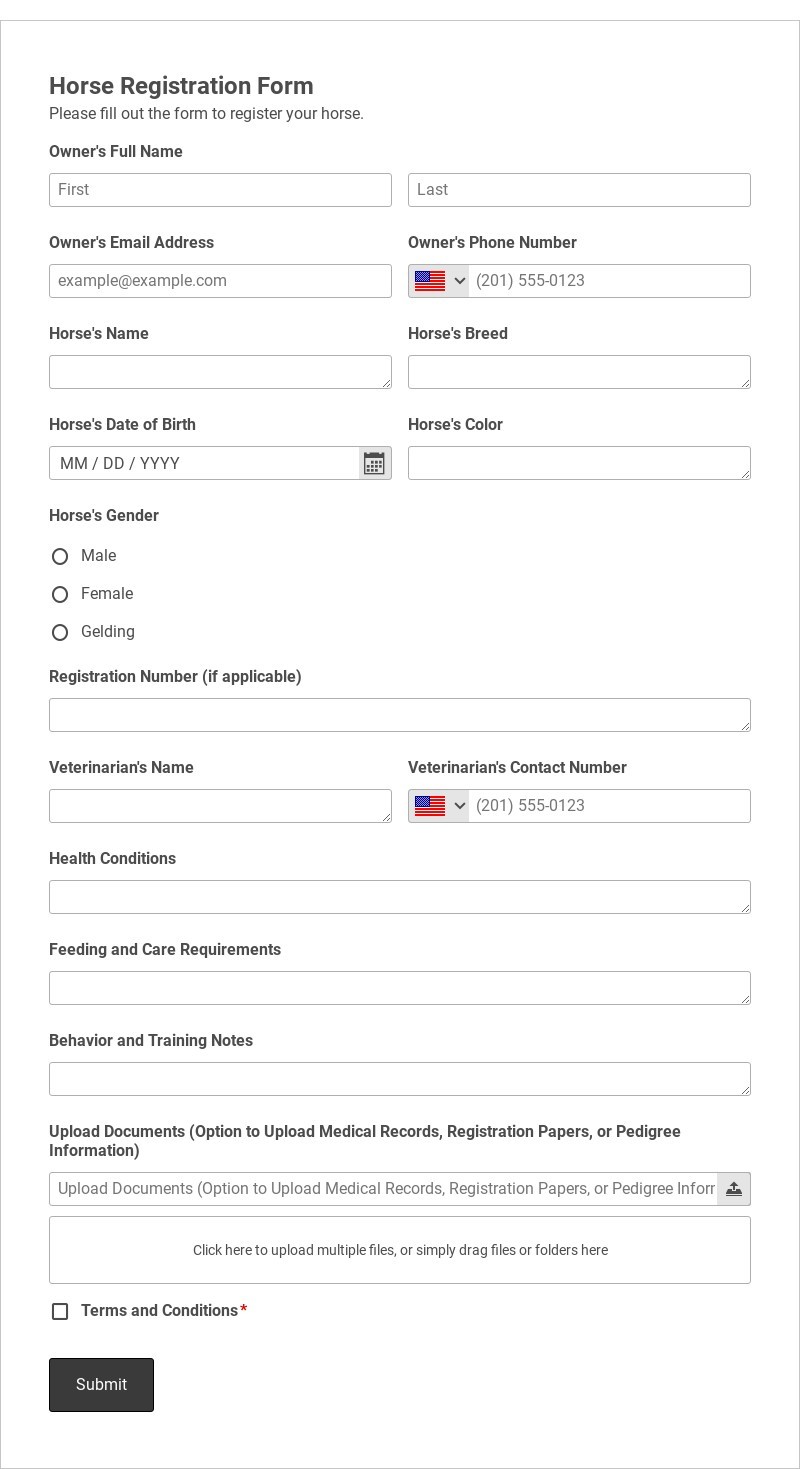 Horse Registration Form Template form template