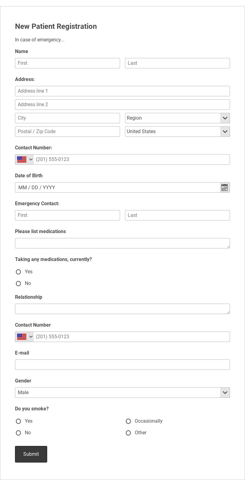Clinic Patient Registration Form Template form template