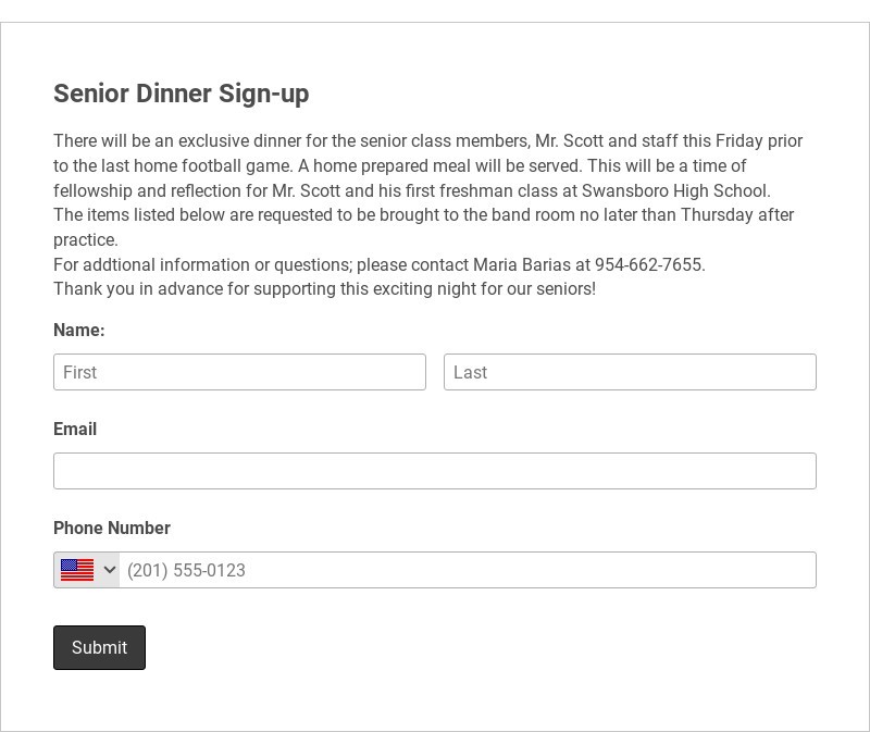Senior Dinner Sign up Template