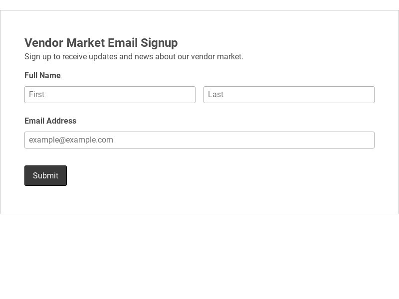 Vendor Market Email Signup Template form template