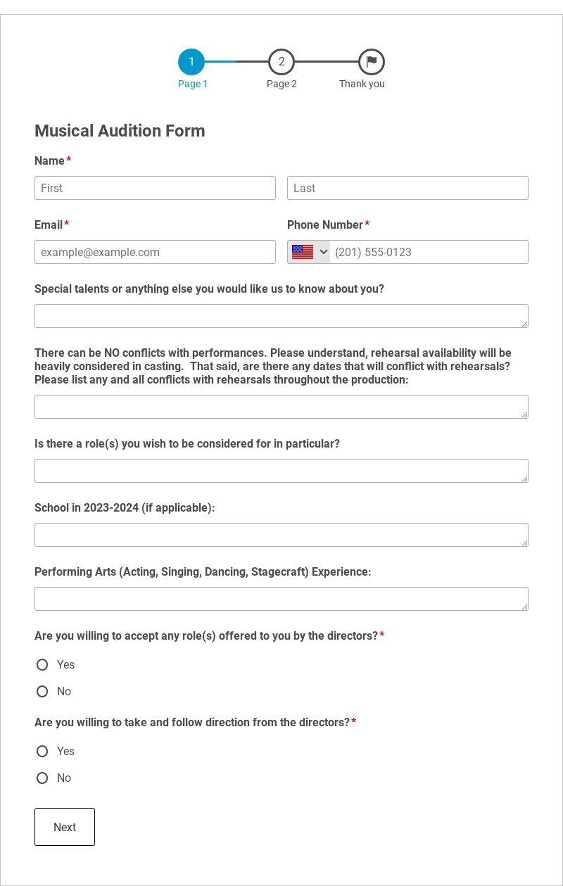 Musical Audition Form Template form template