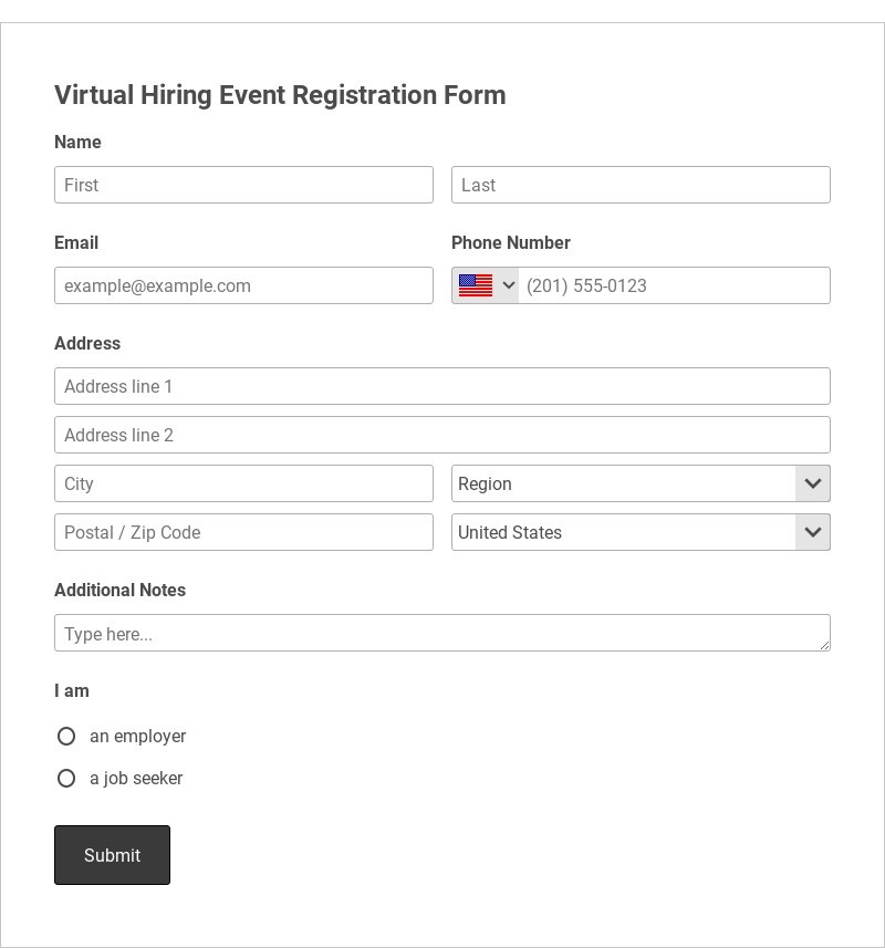 Virtual Hiring Event Registration Form Template form template