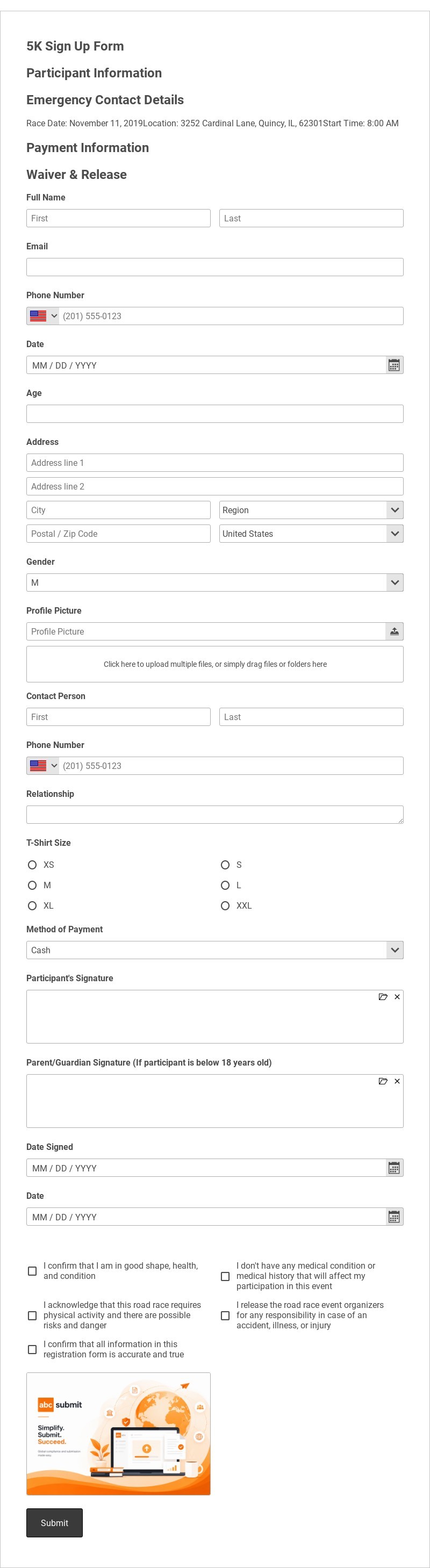 5K Sign Up Form Template form template