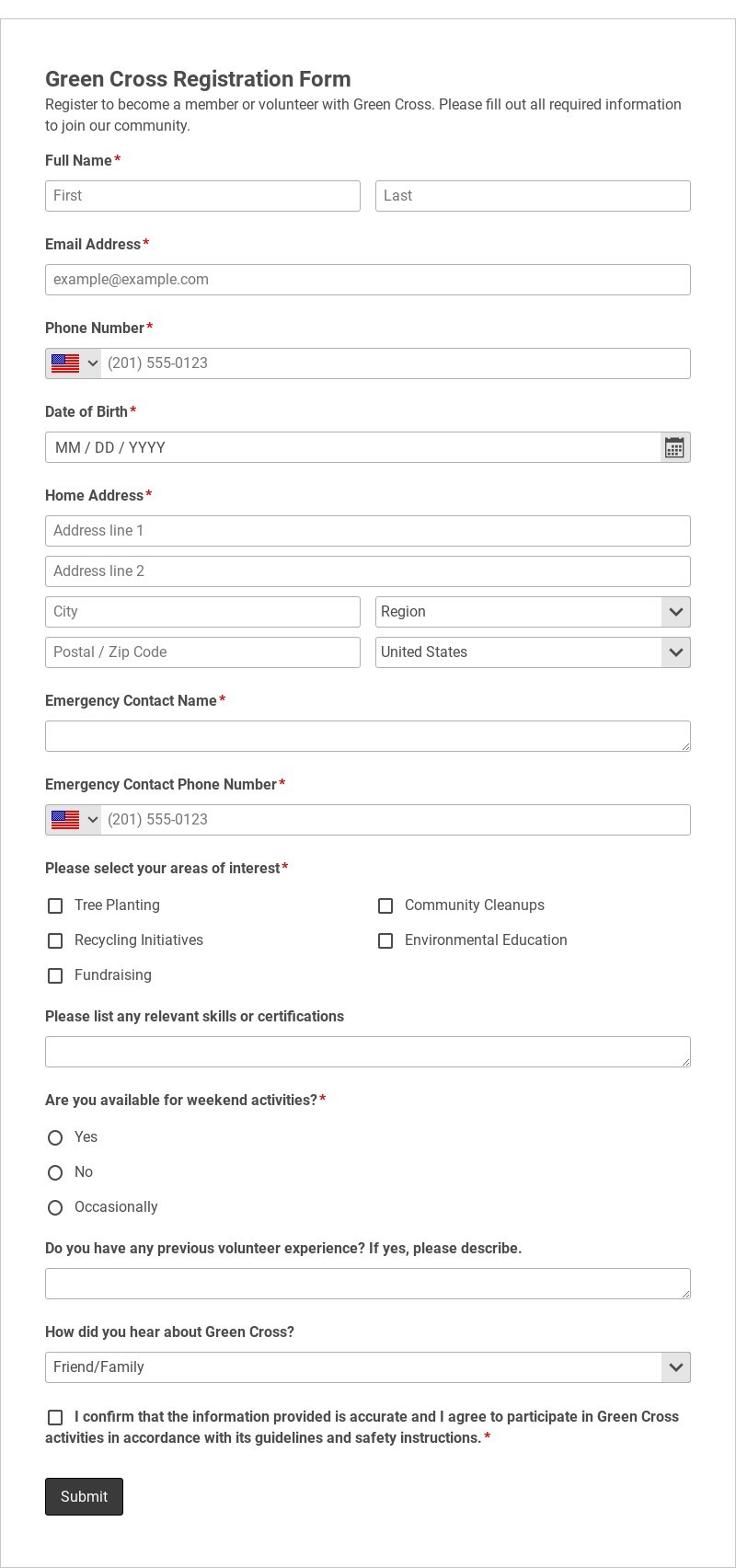 Green Cross Registration Form Template form template