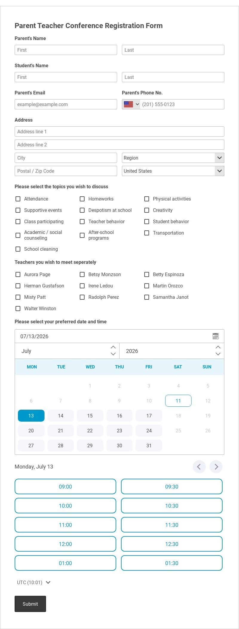 Parent Teacher Conference Registration Form Template form template