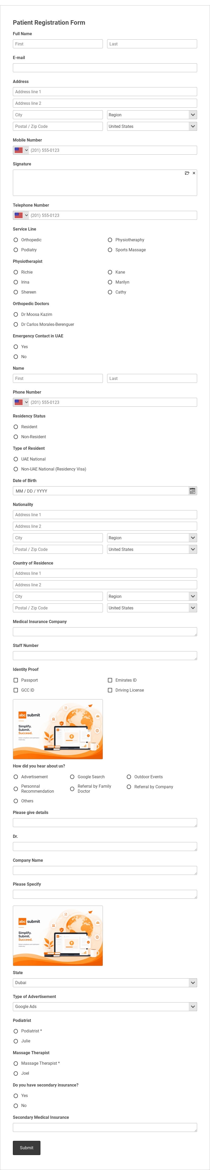 Orthopedic Clinic New Patient Registration Form Template form template
