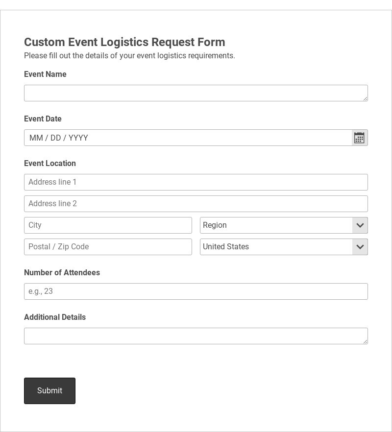 Custom Event Logistics Request Form Template form template