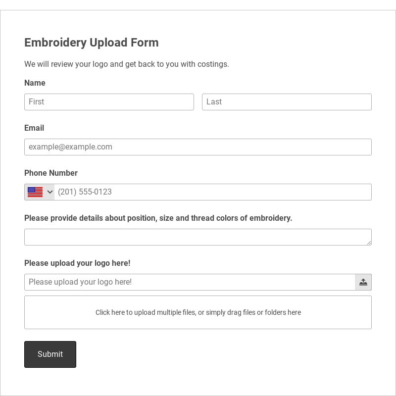 Embroidery Upload Form Template