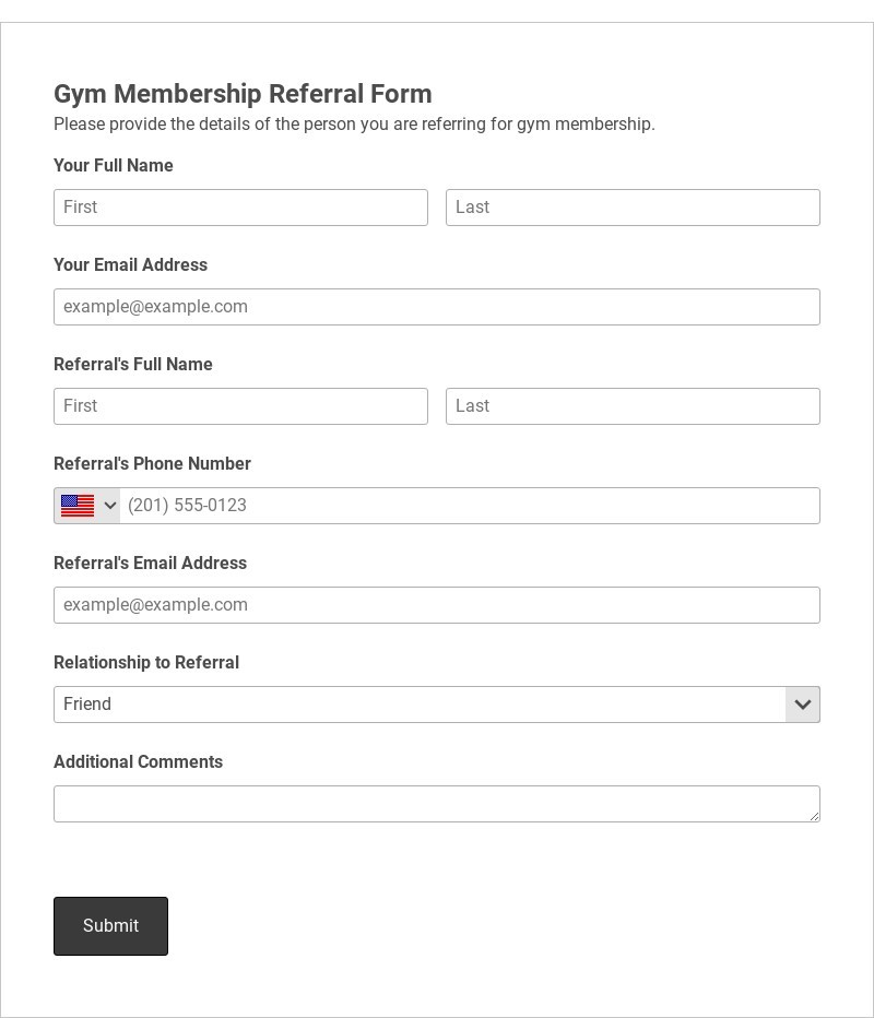 Gym Membership Referral Form Template form template