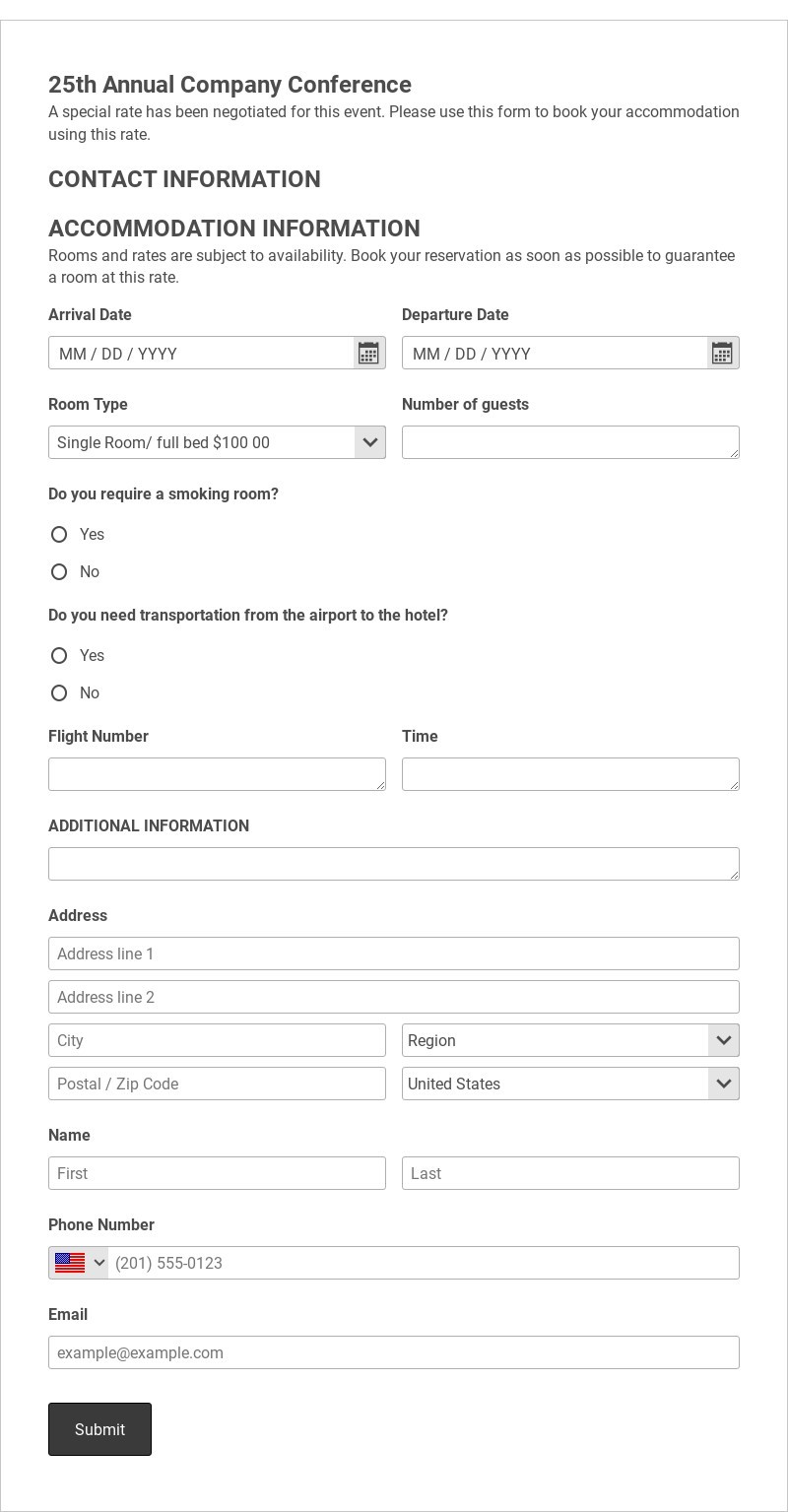 Accommodation Registration Template form template