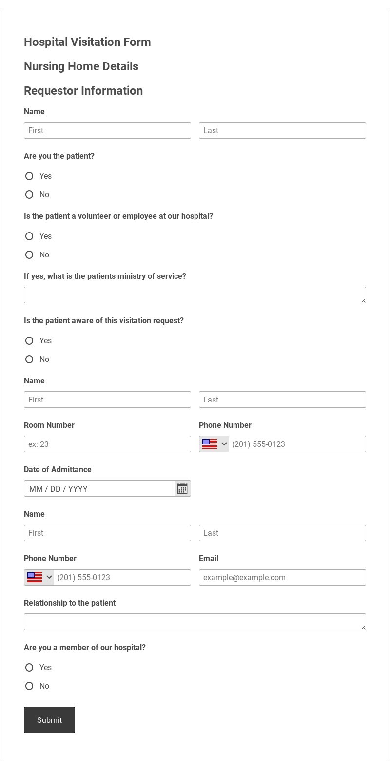 Hospital Visitation Form Template form template