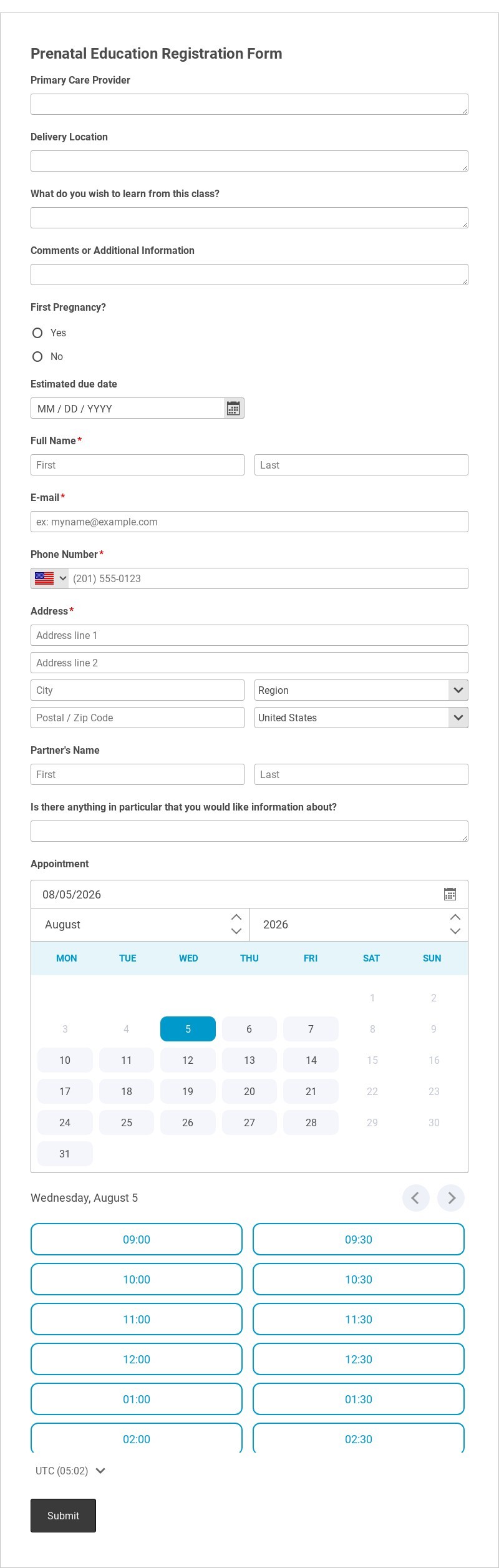 Prenatal Education Registration Template