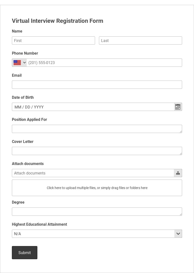 Virtual Interview Registration Form Template form template