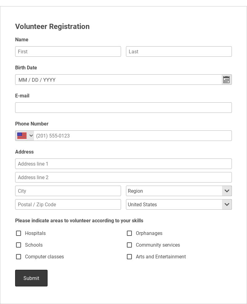 Volunteer Candidate Registration Form Template form template