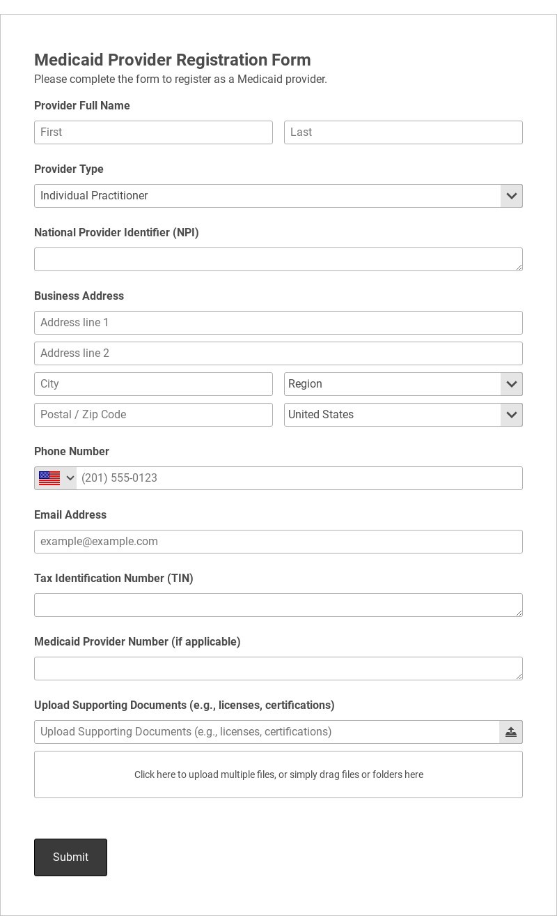 Medicaid Provider Registration Form Template form template