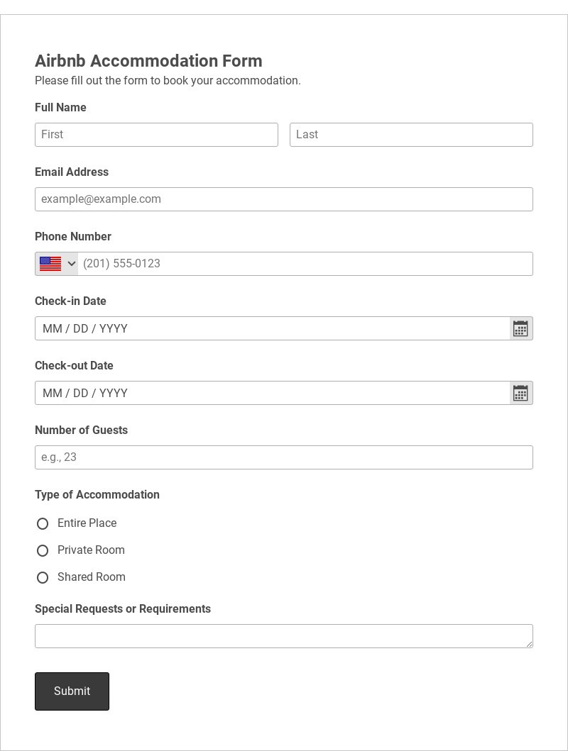 Airbnb Accommodation Form Template
